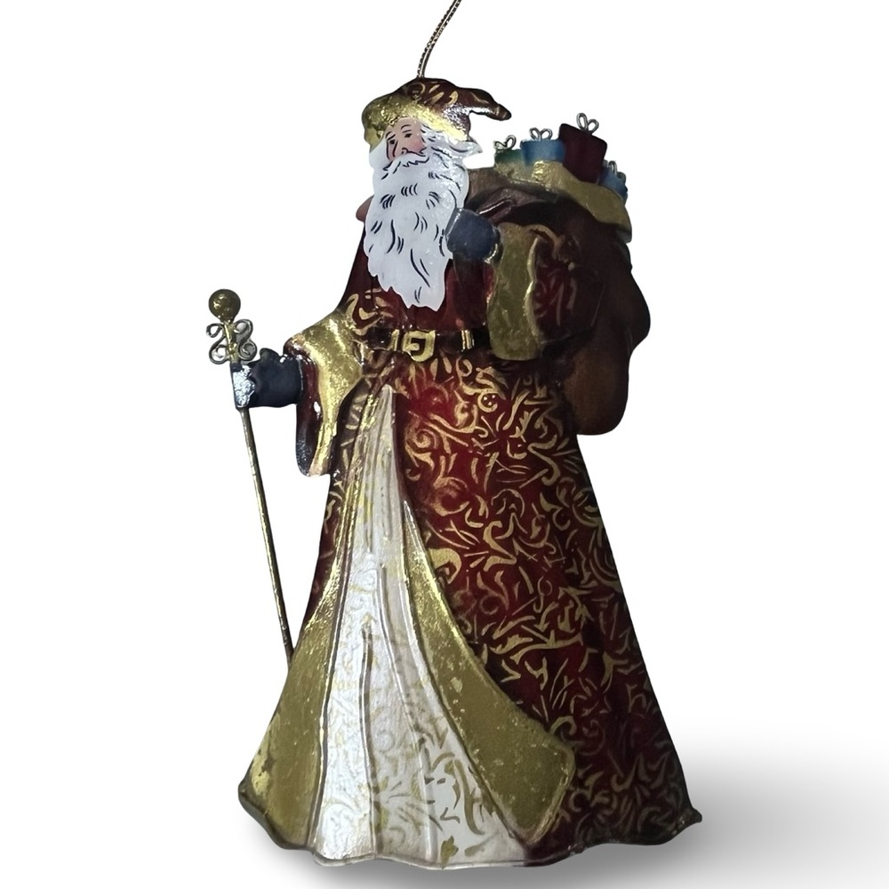 Vintage Hand Made Christmas 3D Tin Santa Clause Ornament 7.5”
